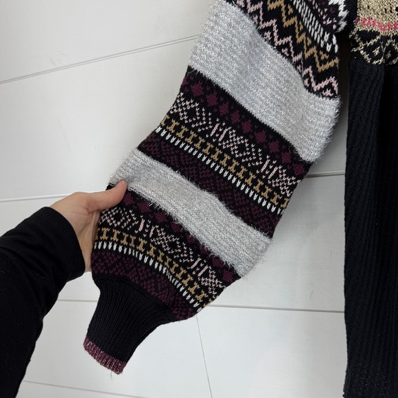 Free‎ People COZY COTTAGE BABYDOLL Knit Sweater Women XS Metallic - Picture 3 of 12